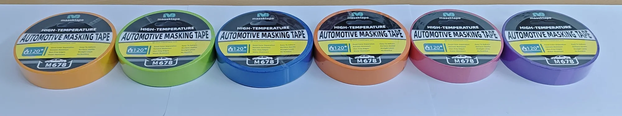 The six Maasktape tape colours in a row — a colour for every job.