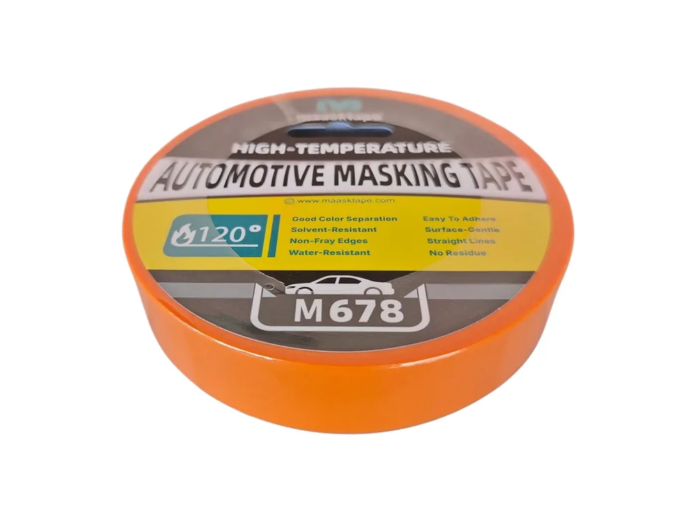 Roll of Maasktape Orange high-temperature automotive masking tape, labelled M678.